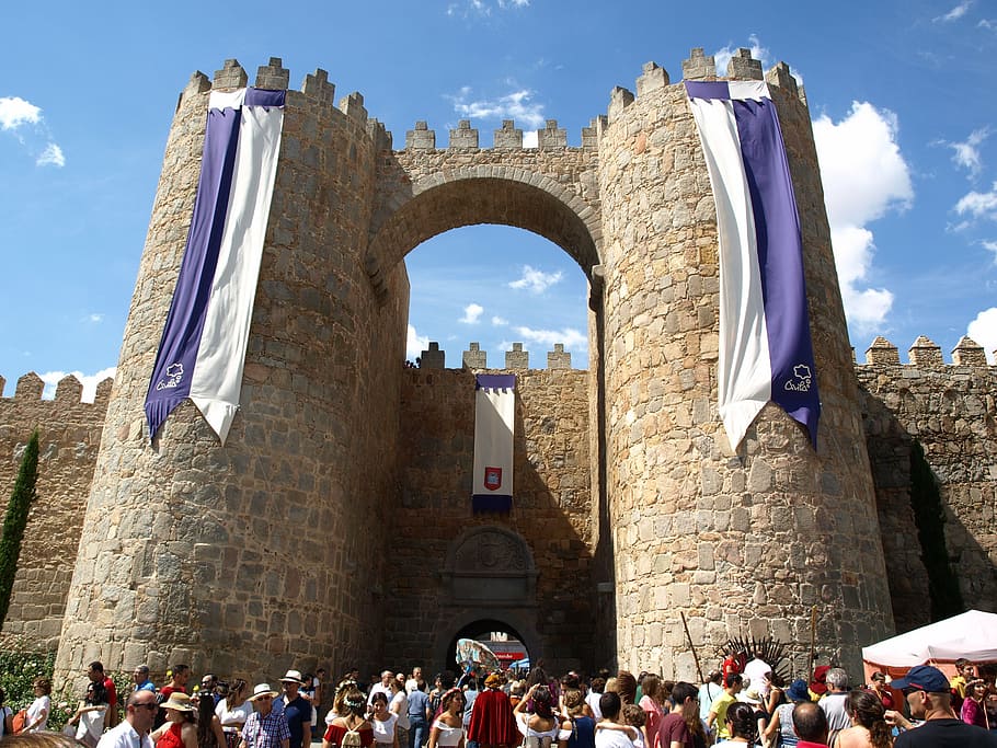 wall, avila, spain, carnival, crowd, architecture, group of people HD wallpaper