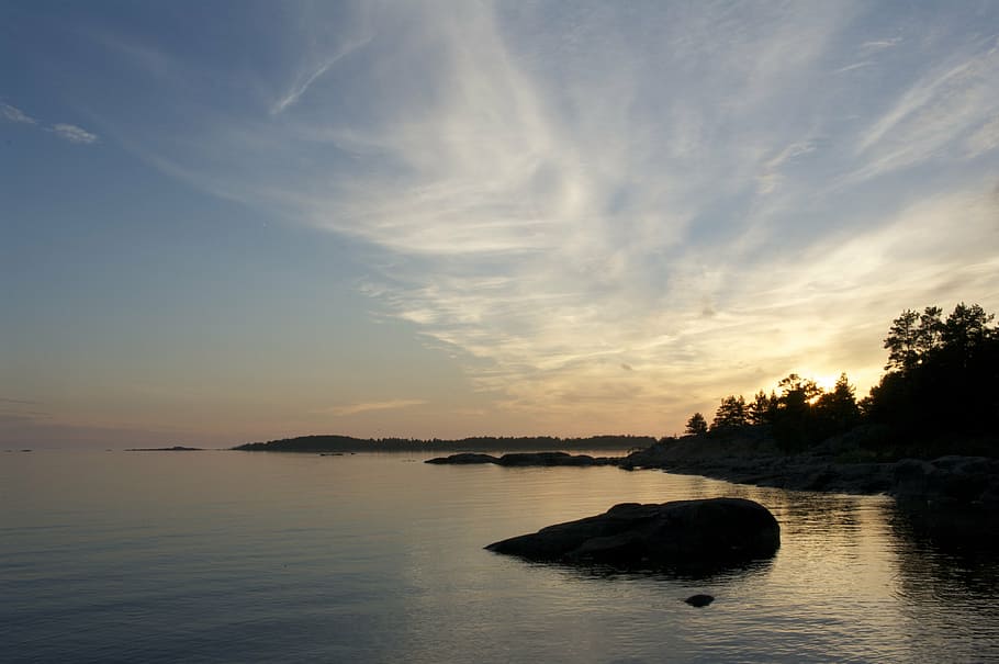evening, sea, sunset, nature, landscape, sky, scenics, water HD wallpaper