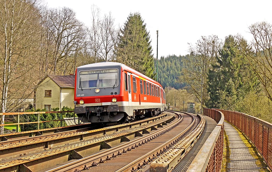 diesel railcar, regional train, eifel track, kylltal, steel bridge, HD wallpaper