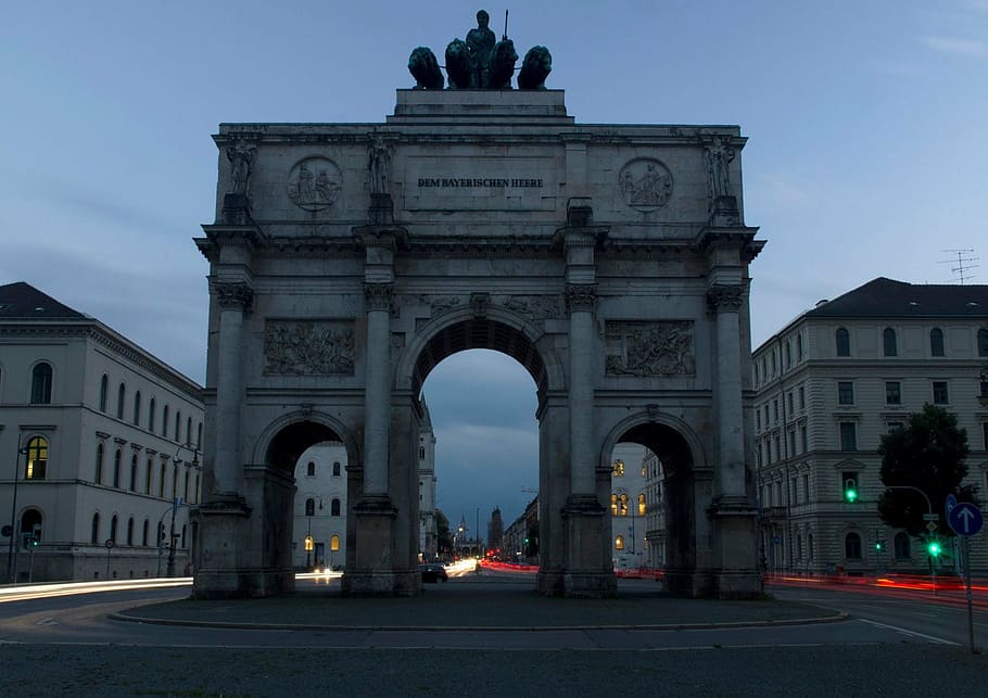 munich, siegestor, sunset, bavaria, evening, germany, building HD wallpaper