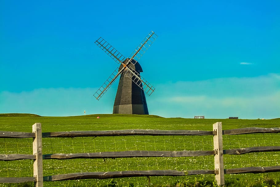 windmill surrounded by green grass, england, monument, renewable energy HD wallpaper