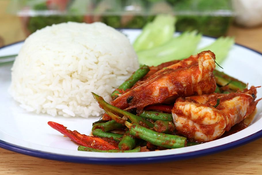 chilli prawn curry, food, eat, spicy, pepper, thaifood, yummy, HD wallpaper