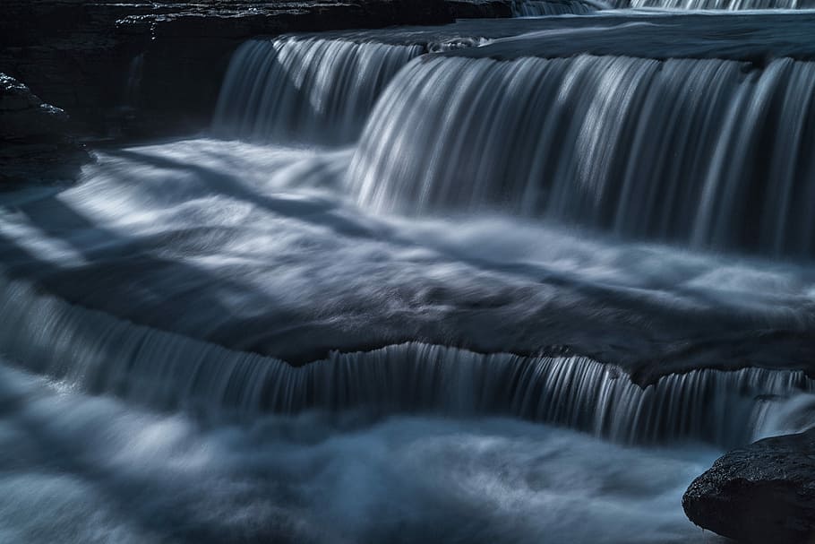 water falls, waterfalls, river, rock, blue, motion, scenics - nature HD wallpaper
