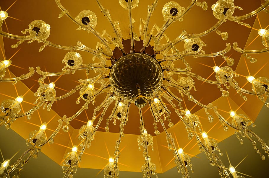 clear glass chandelier, light, candlestick, lighting, crystal glass HD wallpaper