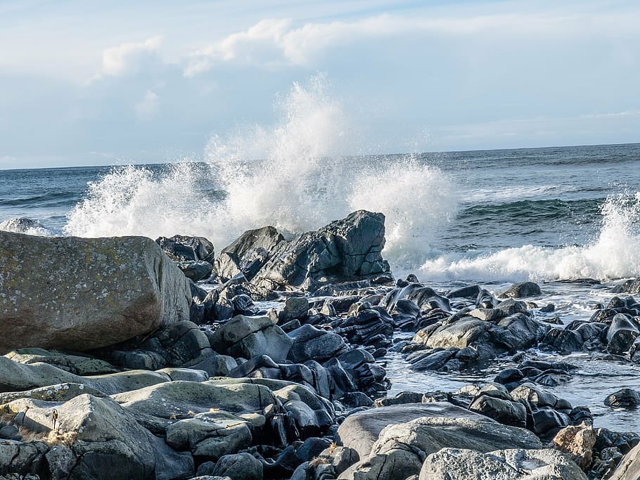 cliffs, sea, waves, water, rock, motion, solid, rock - object HD wallpaper