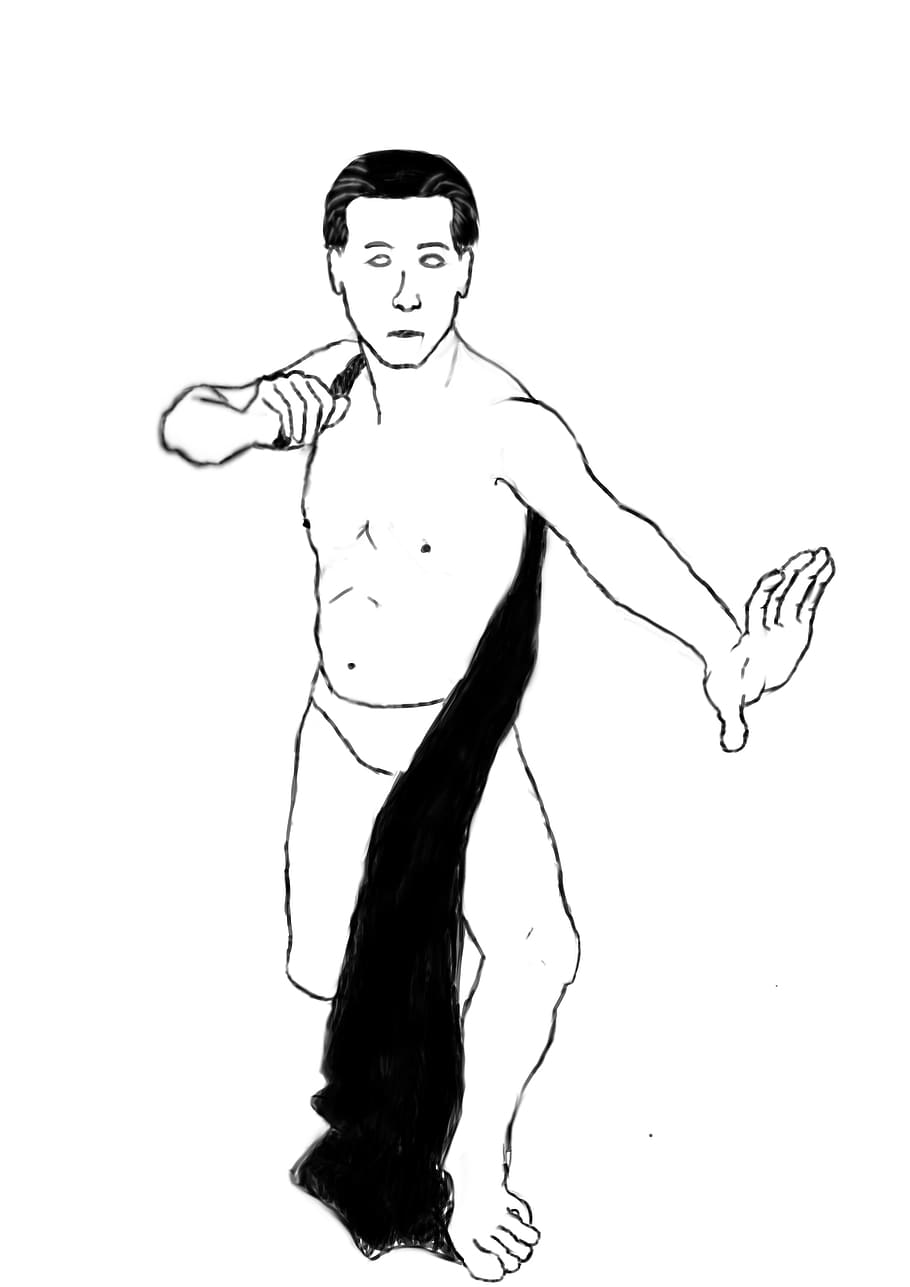 man, pose, drawing, act, outlines, black, white, white background HD wallpaper
