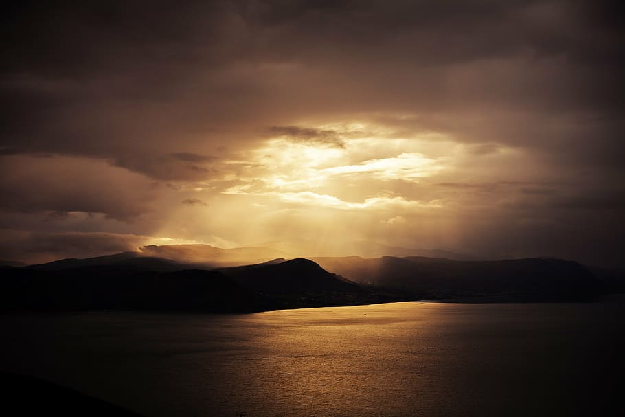 photography of sunset, mountains, nature, landscape, sky, sunlight HD wallpaper