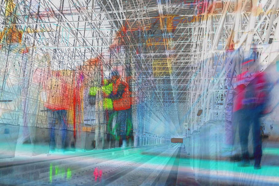 station, work, overprint, people, men, architecture, blurred motion HD wallpaper