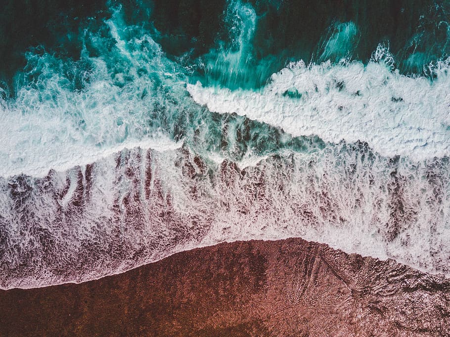 bird's eye view photo of coastline, aerial photography of sea wave HD wallpaper