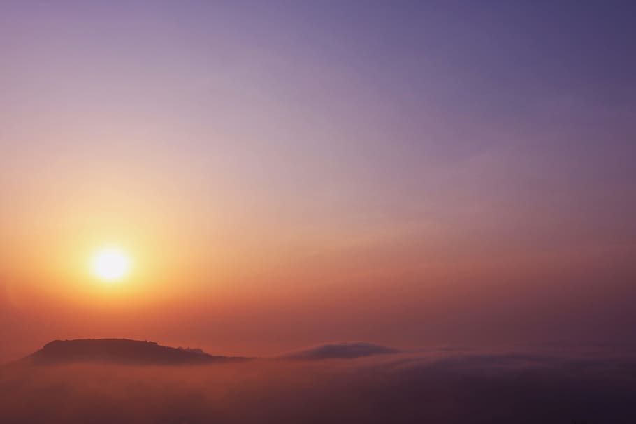 sunrise illustration, sunset, sky, gradient, nature, mountain HD wallpaper