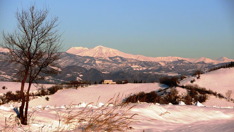 abruzzo, winter, snow, italy, apennines, landscape, cold temperature, HD wallpaper