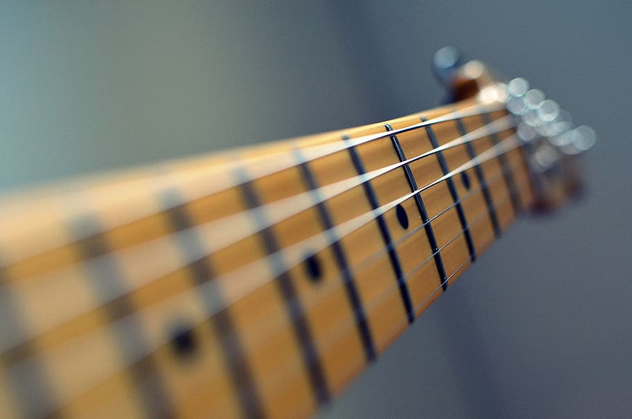 guitar strings set, neck, fret, music, fender, instrument, musical, HD wallpaper