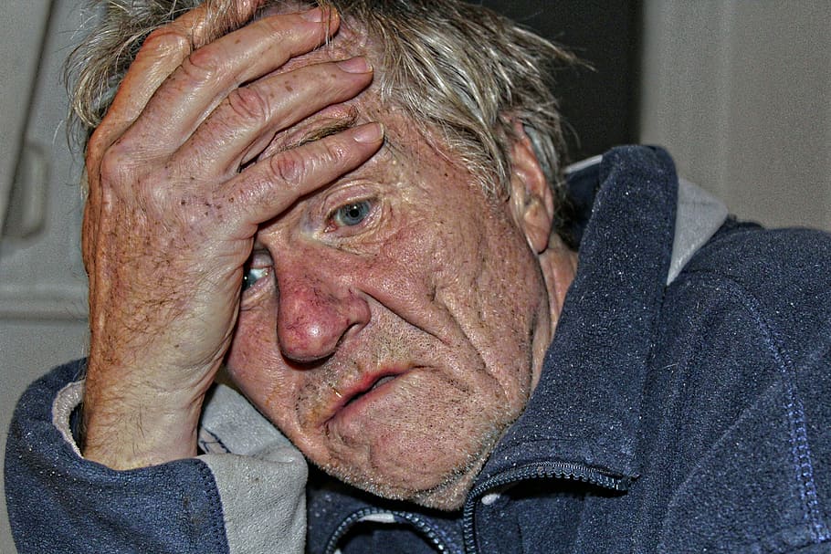 man wearing gray zip-up jacket, old people's home, dementia, age