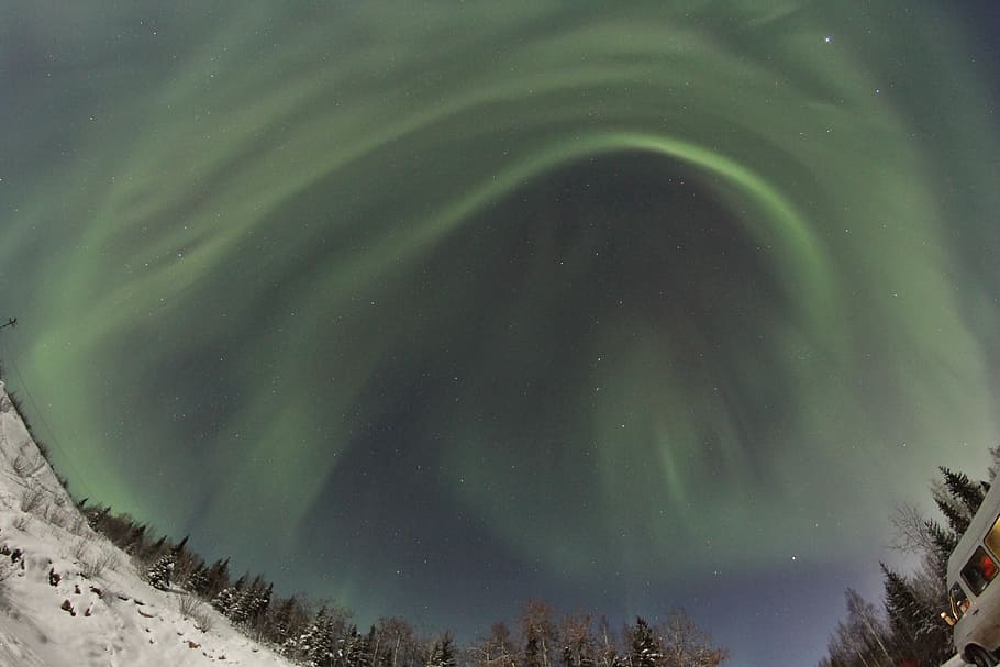 Northern Lights, aurora, alaska, borealis, celestial, snow HD wallpaper