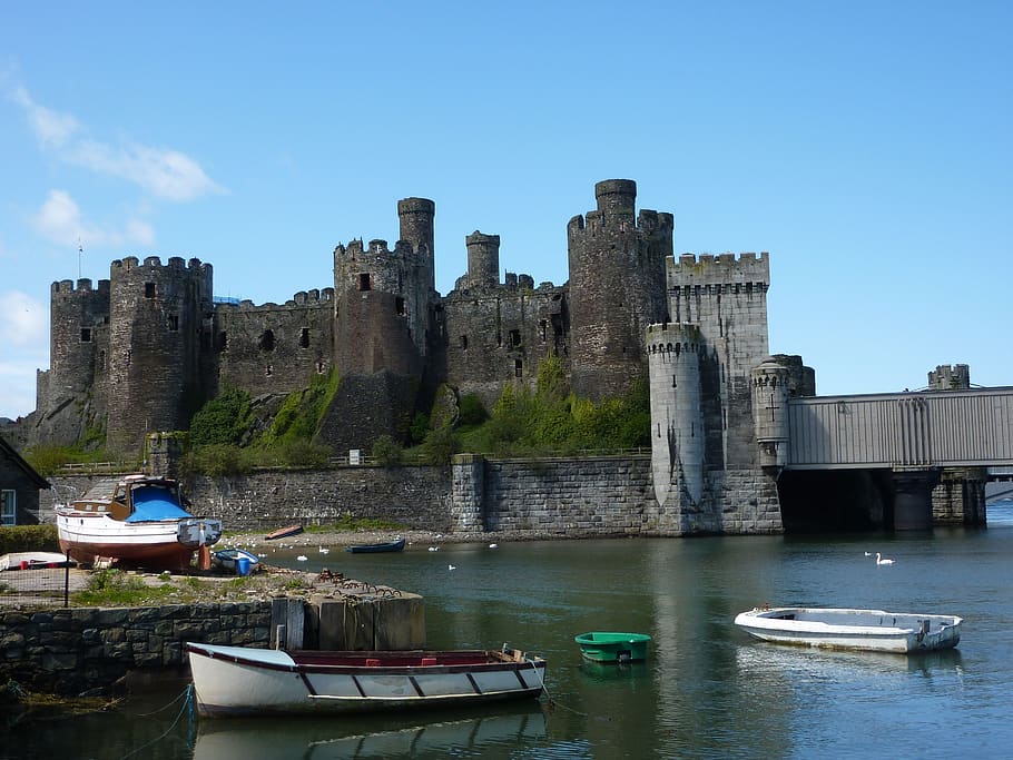 conwy castle, wales, medieval, historical, turret, river, coast