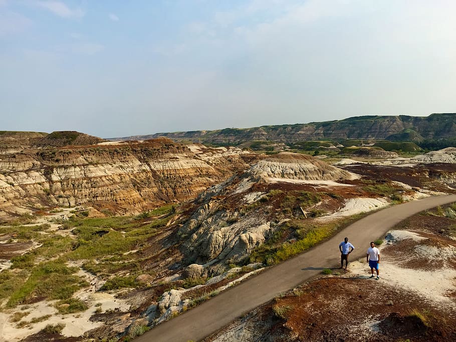 alberta, canada, dinosaurs, bluff, scenic, scenery, summer HD wallpaper