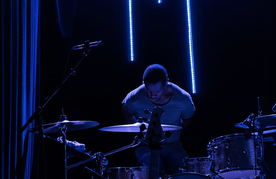 man playing drums, stage - Performance Space, music, popular Music Concert HD wallpaper