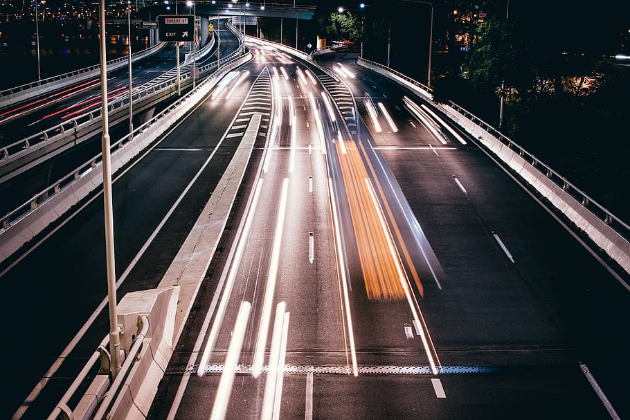 timelapse photography of roads during nighttime, time lapse photo of road and vehicles HD wallpaper