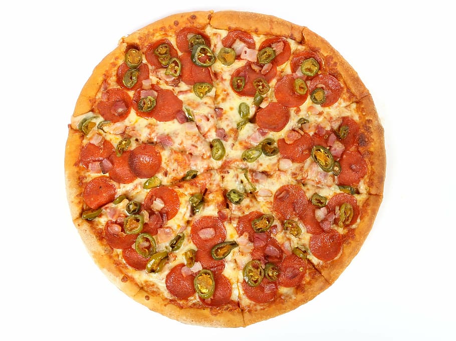 pepperoni pizza, american, bacon, bread, cheese, cheesy, deliver, HD wallpaper