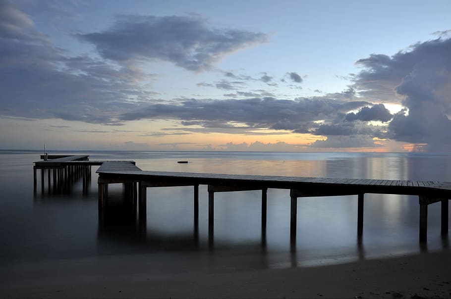 Sunset Beach, Pontoon, beach sunset, water, sky, sea, ocean HD wallpaper