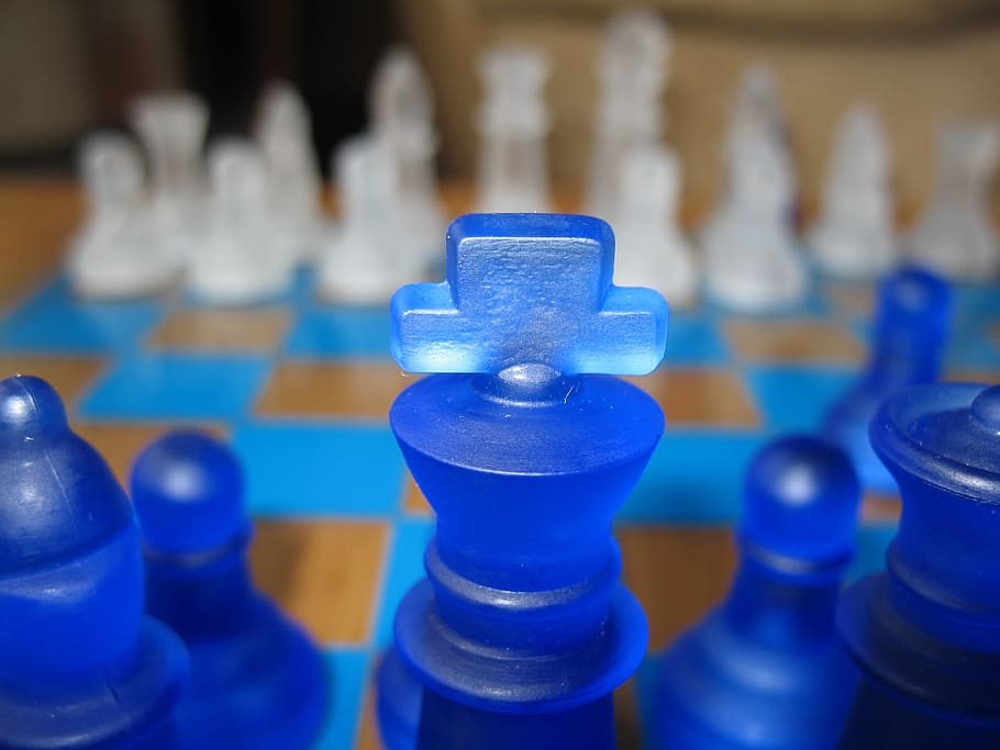 Chess, King, Game, Board, blue, in a row, bottle, indoors, leisure games HD wallpaper
