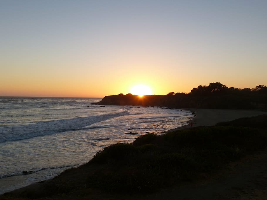 sunset, cambria, beach, nature, coast, pacific, california HD wallpaper