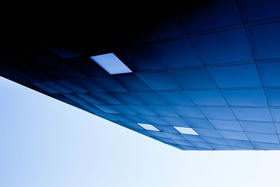 long angle photograph of glass building, architecture, blue HD wallpaper