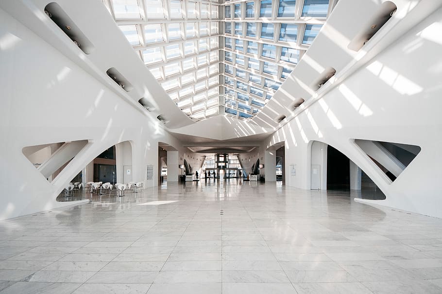 photography of hall, concrete pavement in building, architecture HD wallpaper