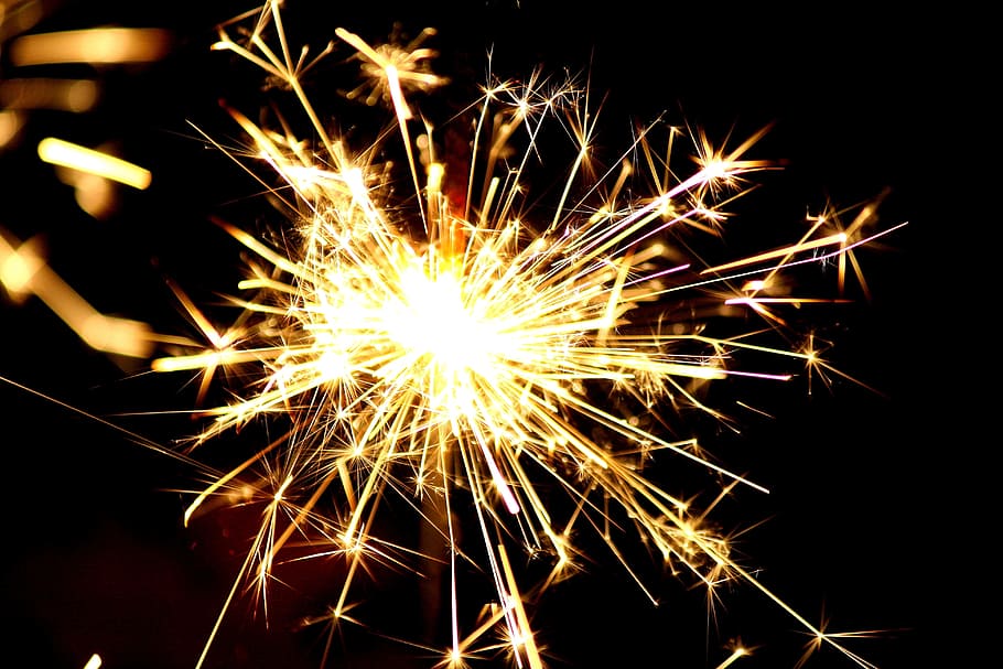 yellow fireworks, sparkler, sylvester, dark, light, celebration HD wallpaper