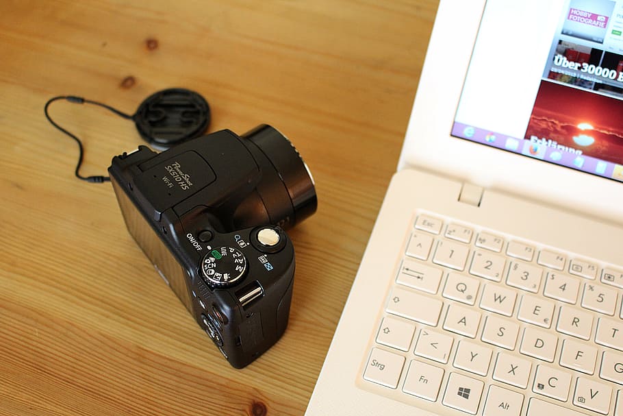 Camera, Notebook, Keys, Work, technology, indoors, table, communication HD wallpaper