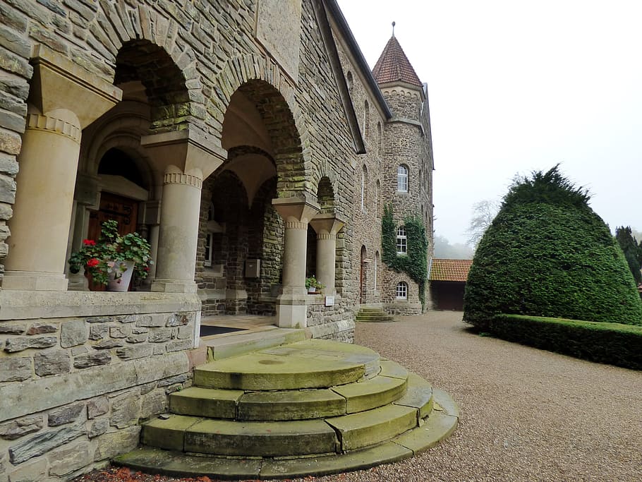Abbey, Trap, Entrance, Clervaux, luxembourg, europe, arch, architecture HD wallpaper