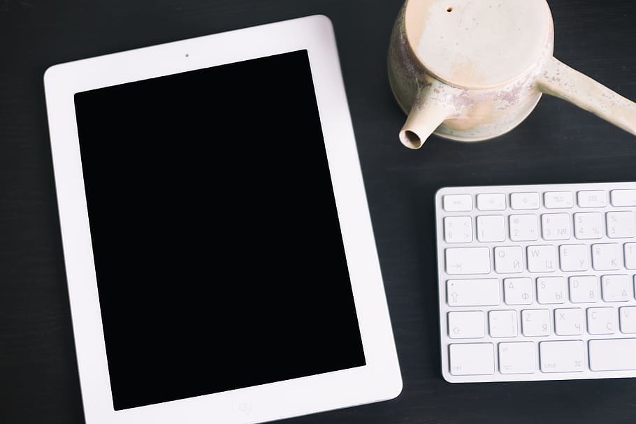 iPad, keyboard and teapot, objects, computer, technology, laptop HD wallpaper