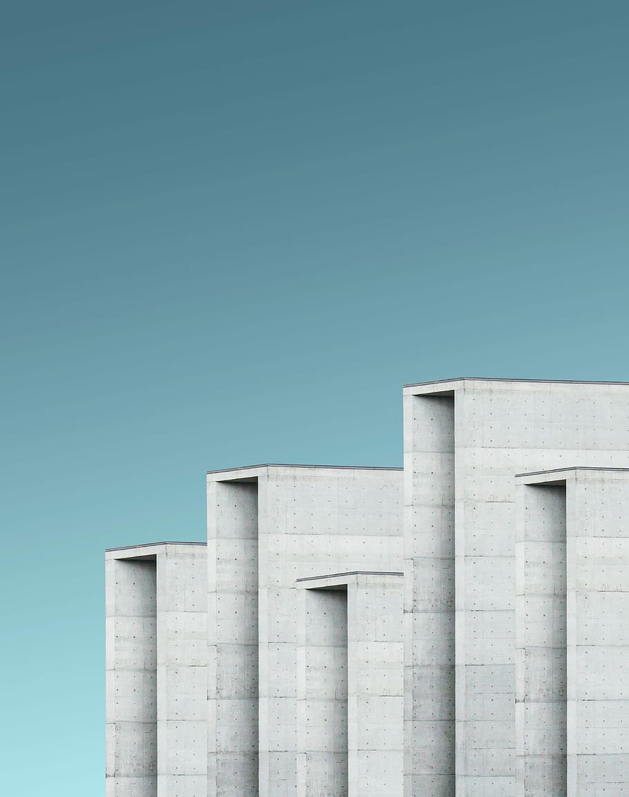 gray concrete monolith, five layer of building illustration, minimalism