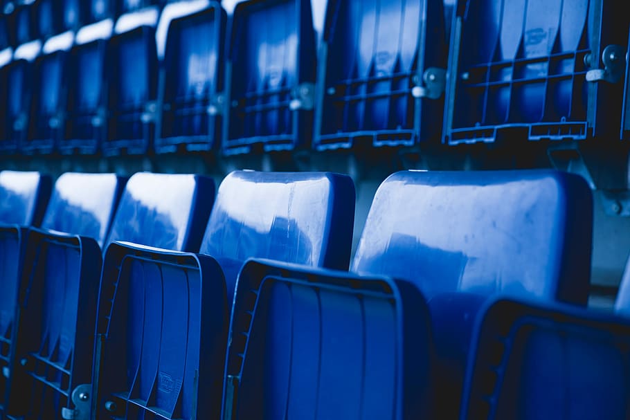 blue plastic gang chair lot inside the building, photo of blue folding chairs, HD wallpaper