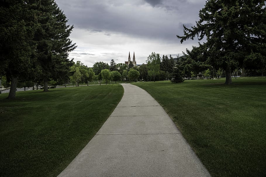 Sidewalk in a park in Helena, clouds, landscape, landscapes, montana HD wallpaper