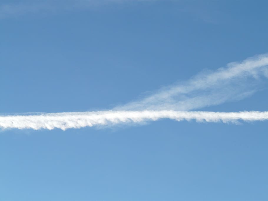 contrail, sky, clouds, blue, aircraft, fly, travel, cloud - sky HD wallpaper