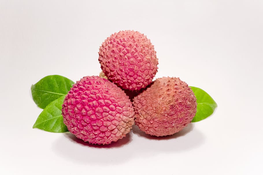 pink lychee fruits on white background, Lychees, Sweet, eating HD wallpaper