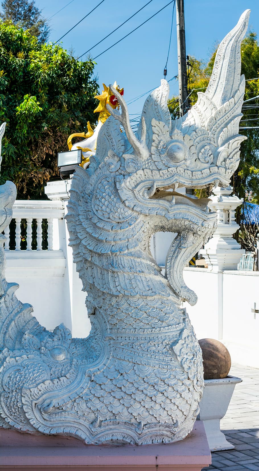 dragons, white, temple complex, north thailand, buddhism, asia HD wallpaper