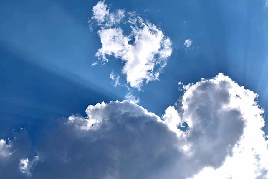 sun, sky, clouds, sun rays, blue, weather, altitude, cloudy HD wallpaper