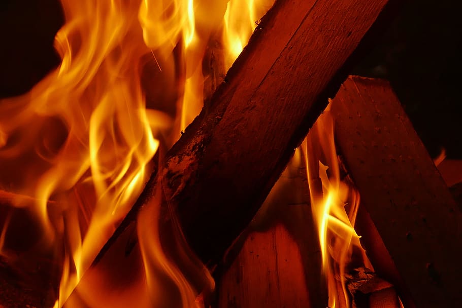 fire, wood, night, flame, hot, dark, glow, campfire, heat, burn HD wallpaper