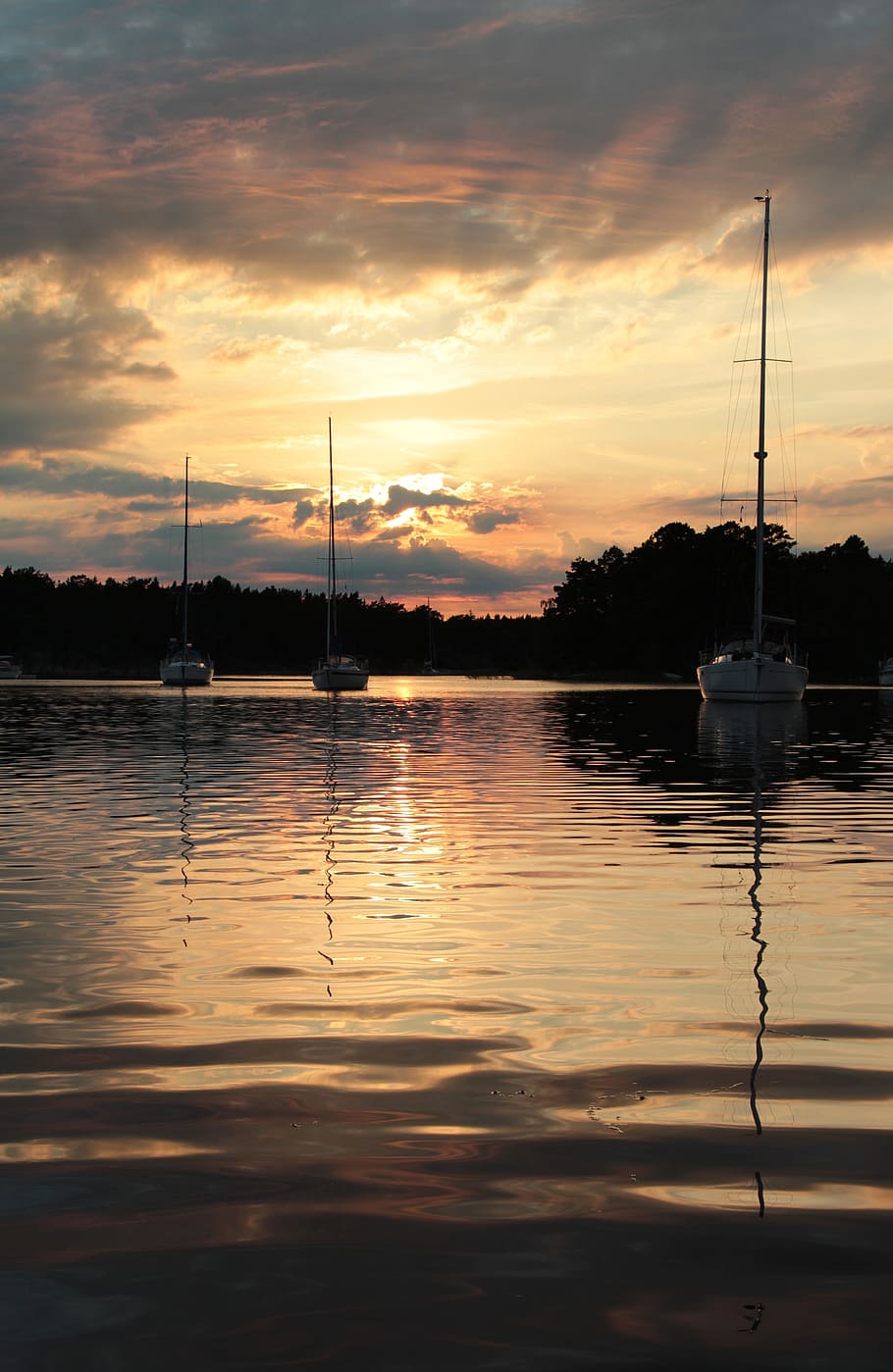 Archipelago, Sailboat, Mast, Boats, water, sunset, the stockholm archipelago, HD wallpaper