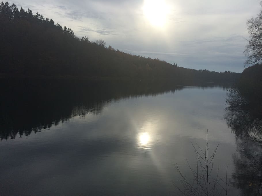 sun, landscape, water, sky, lake, rest, blue, mood, evening sky HD wallpaper