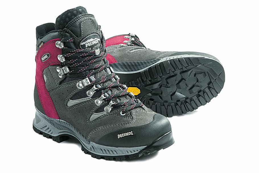 gray-and-black boots, shoe, mountain shoe, hiking shoes, sport