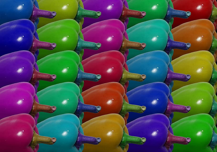 several assorted-color bell peppers, vegetable, psychedelic HD wallpaper