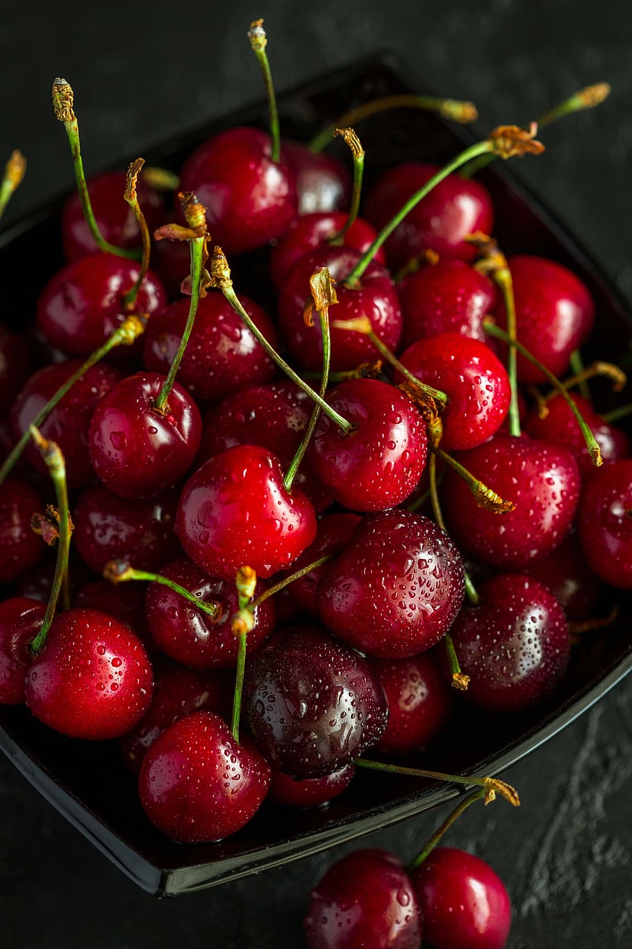 bowl of cherries, cherry, berry, closeup, food, fresh, tasty, HD wallpaper