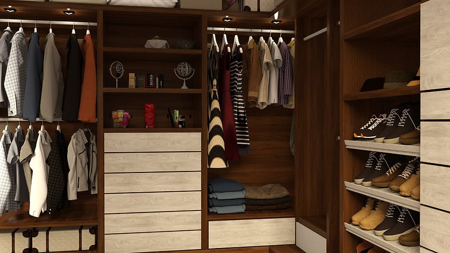 clothes, cabinet, interior, sofa, carpet, bag, shoes, lamp, HD wallpaper