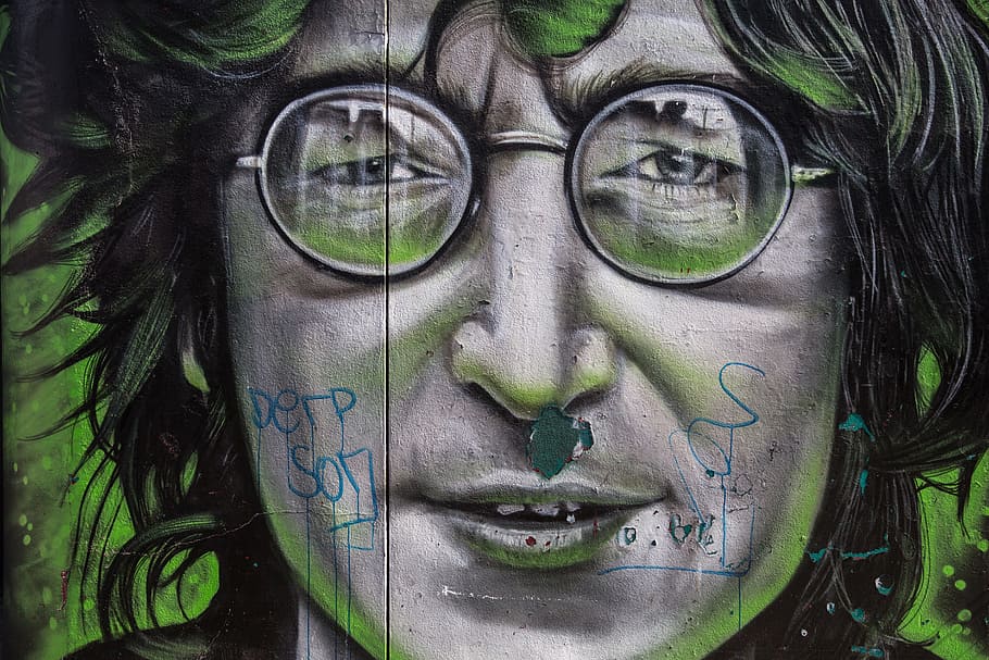 Street art depicting John Lennon from The Beatles, urban, graffiti