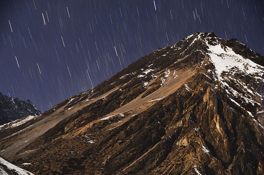 brown mountains during rainy days, mountain under space clouds HD wallpaper