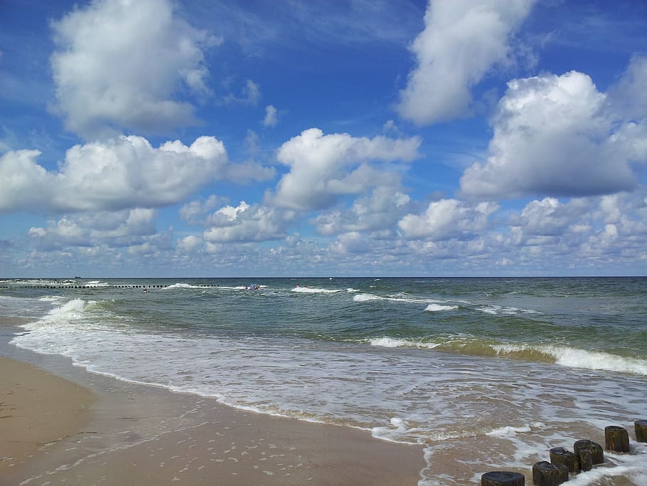 Sky, Clouds, Water, Baltic Sea, the baltic sea, beach, breakwater HD wallpaper