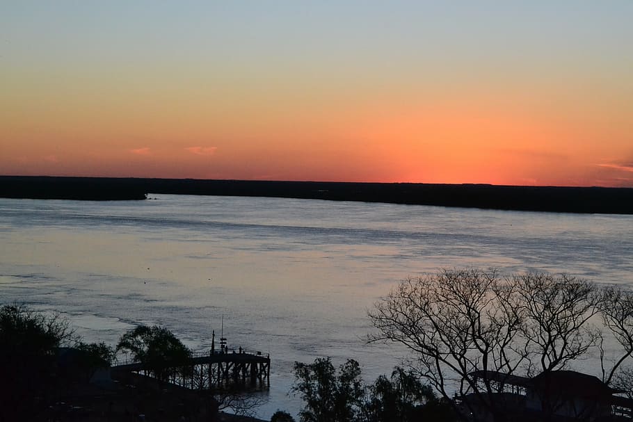 natural landscape, river, sunset, silhouette, sky, nature, scenics HD wallpaper